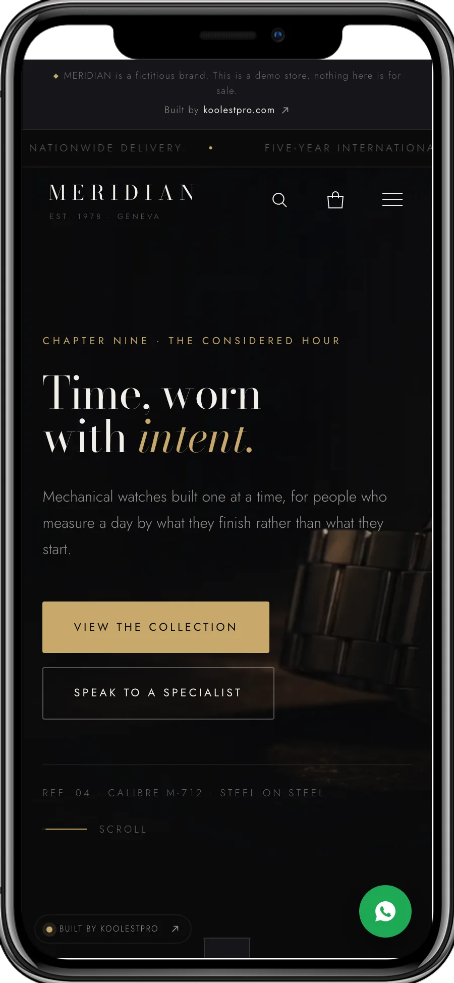 Meridian demo store on a phone