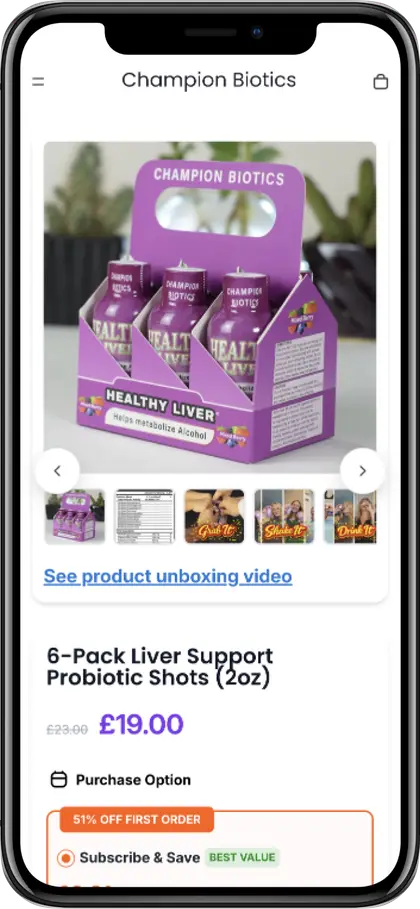 Supplement product page, first screen